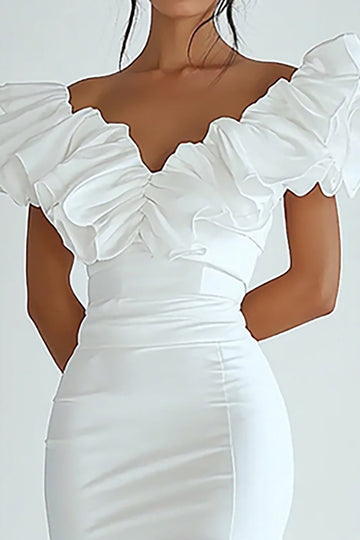 Bodycon White V-Neck Satin Graduation Dress